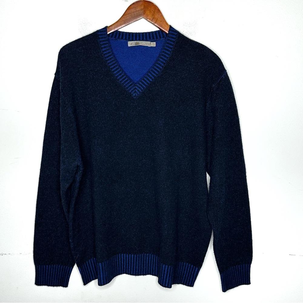 Raffi Men's Sweater Cashmere & Wool Pullover Size Medium V-Neck Black and Blue
